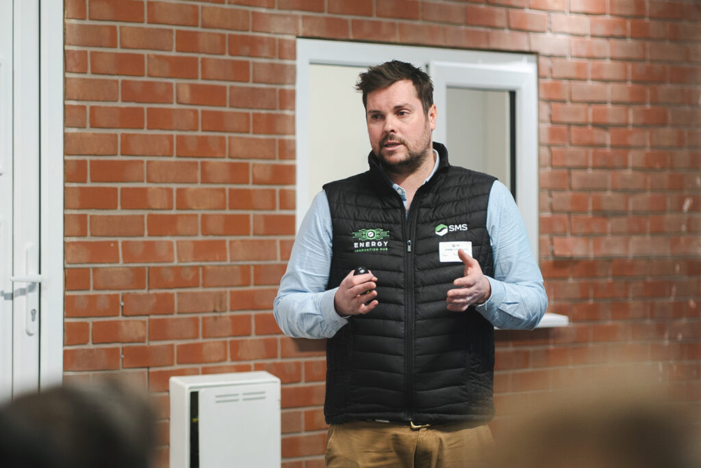 man gives presentation speech