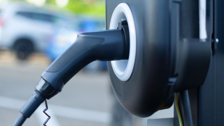 Up close photo of EV charger